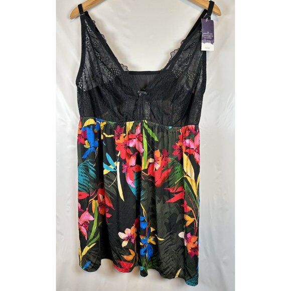 Cacique Spaghetti Strap Babydoll Floral Tropical 2 Piece Lingerie Plus 18/20 New - Picture 1 of 11